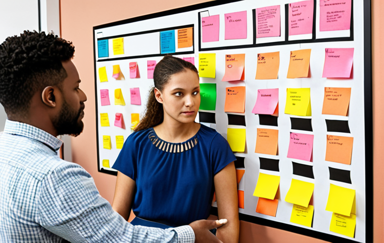 **

*   **Prompt:** Empathetic designer using empathy map with sticky notes, brainstorming user needs, colorful office setting, diverse team collaborating, design thinking process.

**